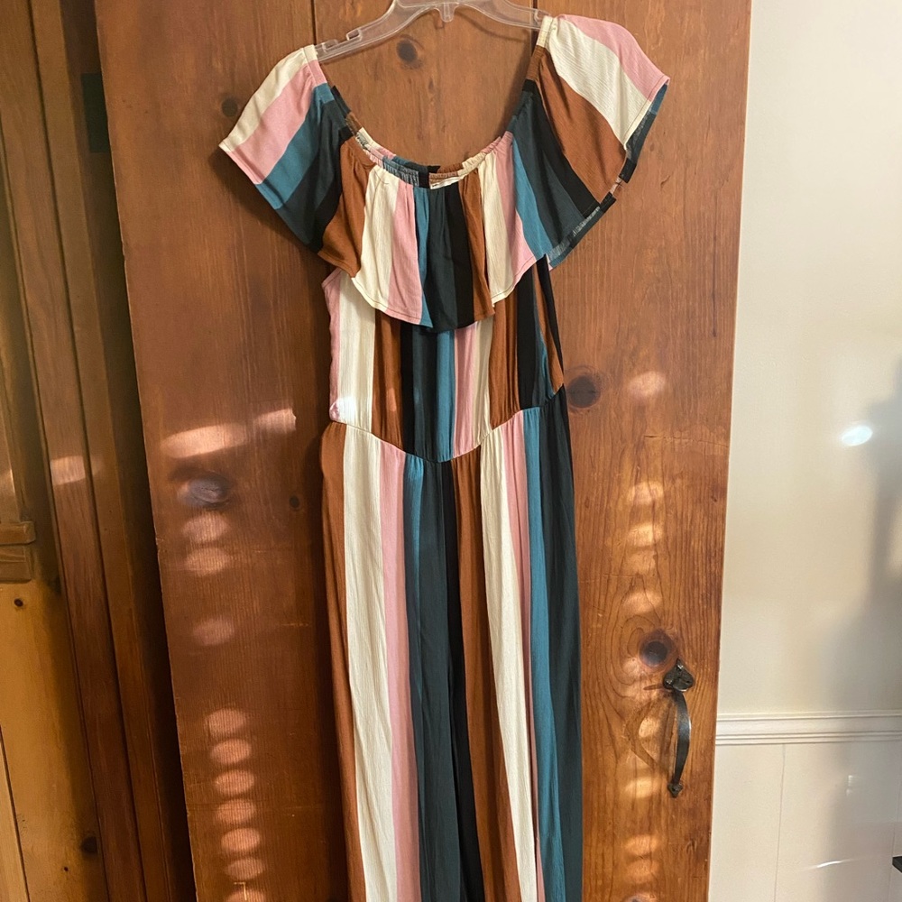 Off Shoulder Striped Jumpsuit